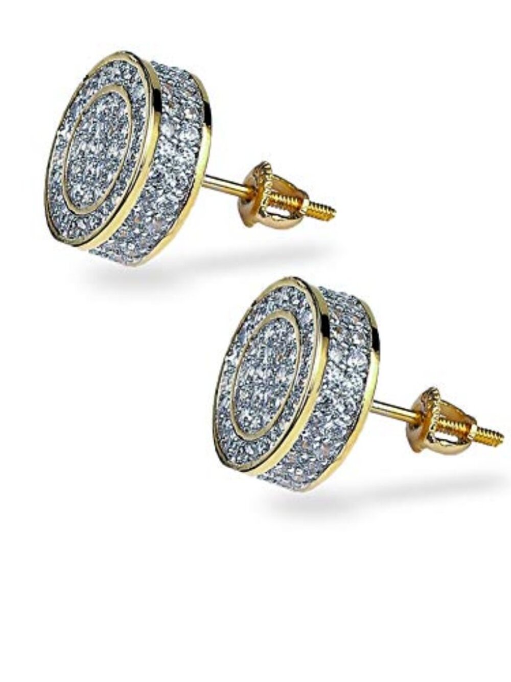 Screw Back Earrings 14K Golden Plated 5A+ Cubic Zirconia Cluster Round Screw On